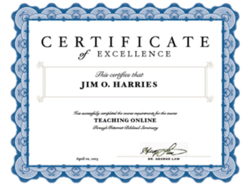 Jim Harries certificate
